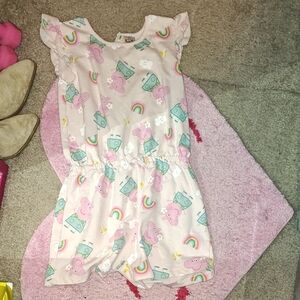 Pink Peppa Pig Romper with Rainbow and Cloud Print